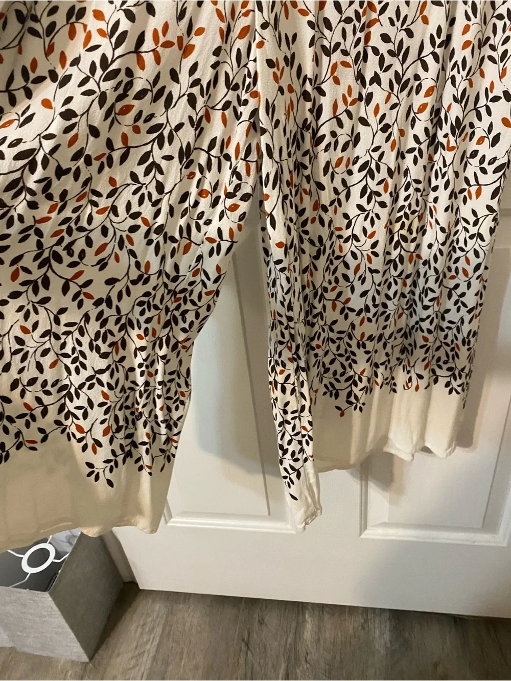 Sleeveless Cream Maxi Dress with Black and Rust Leaf Print
